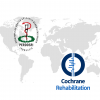 The logos of Cochrane Rehabilitation and PERDOSRI with a world-map coloured in grey as background.