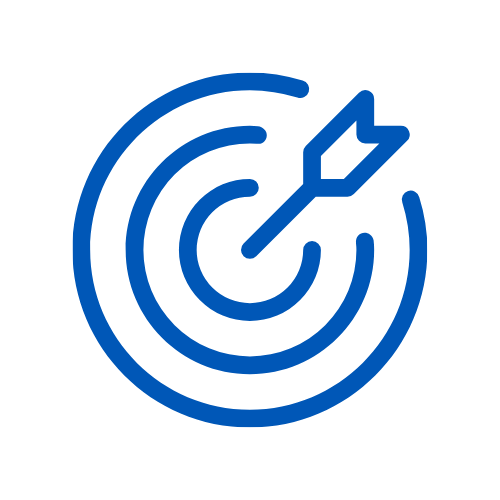 A stylized mid-blue color target with an arrow