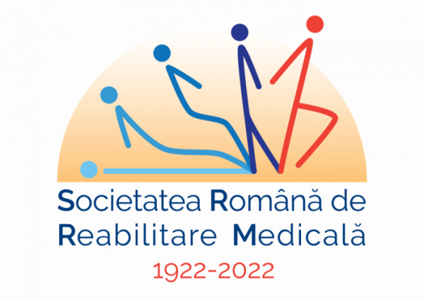 Logo of romanian society of rehabilitaton medicine with stylized and multicolor human figures